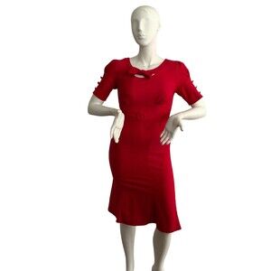 Miss Lulo Red Retro Inspired Fitted Short Sleeves Dress L